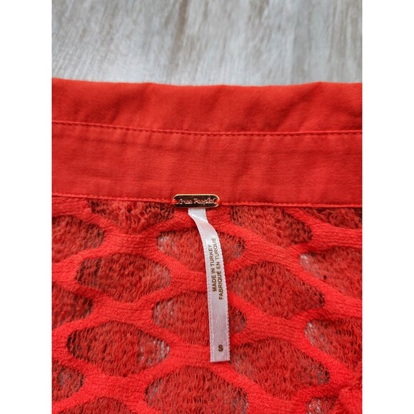Free People Red Girl Next Door Polo Top Coquette Slim Fit Long Sleeve L Sz S - Picture 4 of 9